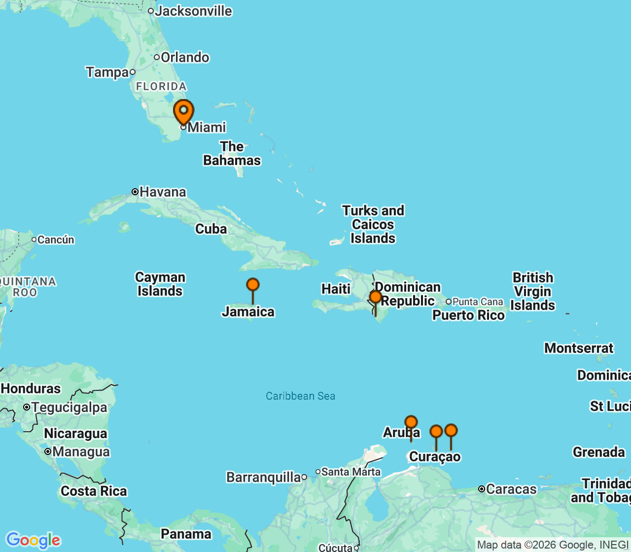 Harta itinerariu Croaziera 2026 - Caraibe si America Centrala (Miami, FL) - MSC Cruises - MSC Poesia - 10 nopti