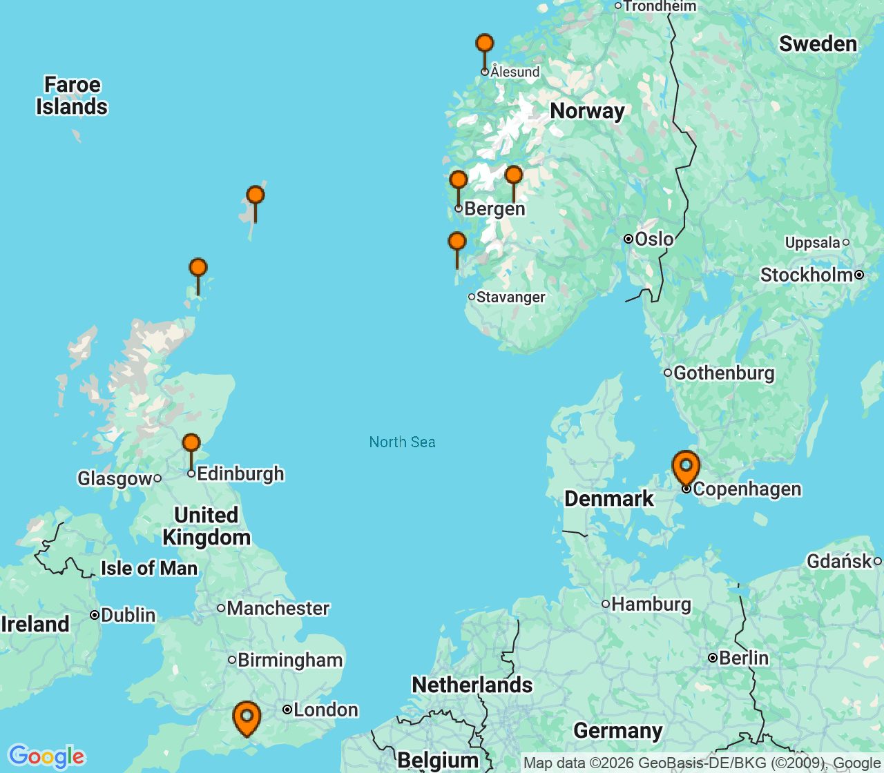 Harta itinerariu Croaziera 2028 - Europa de Nord (Copenhaga, Danemarca) - Regent Seven Seas Cruises - Seven Seas Voyager - 12 nopti