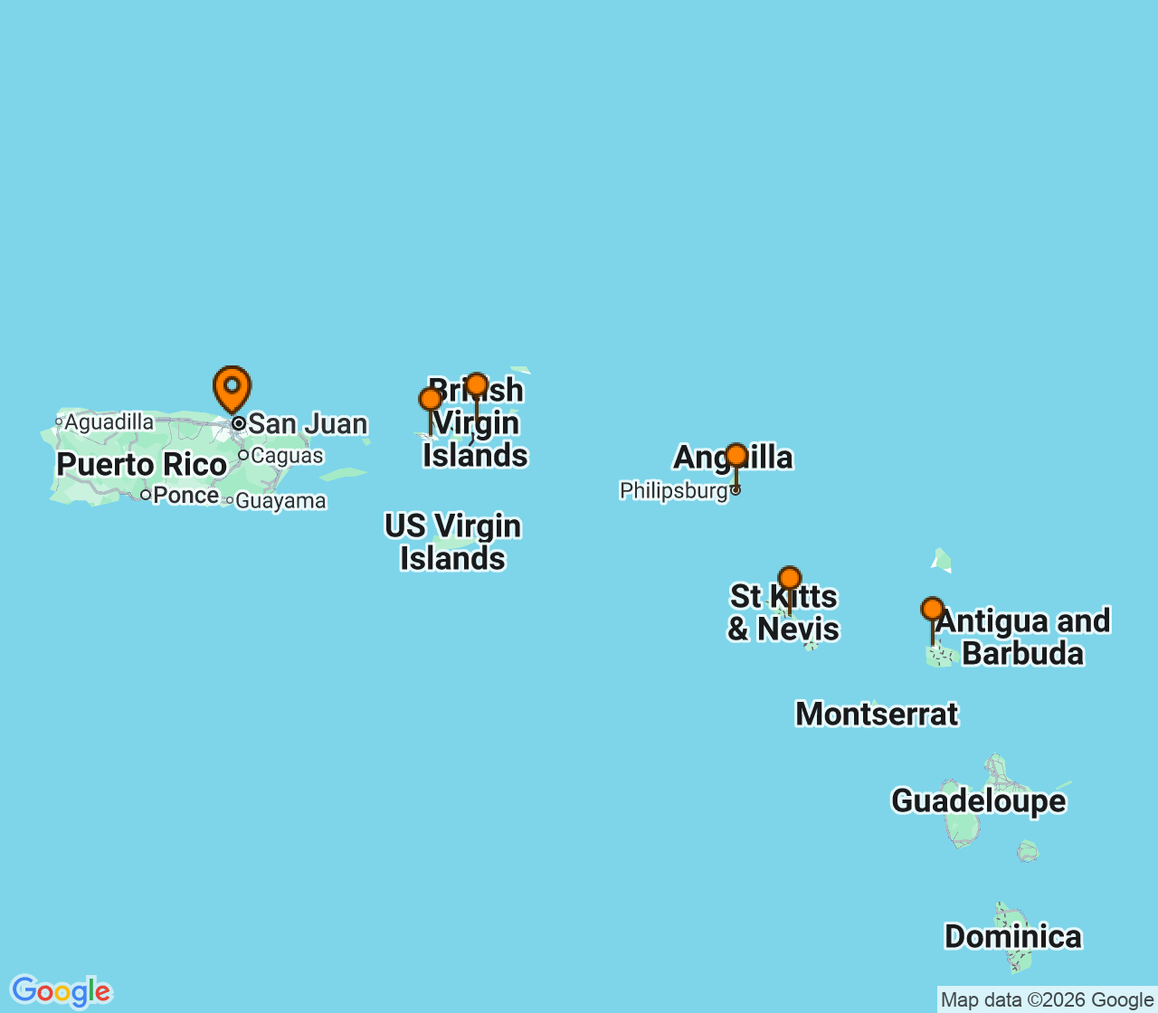 Harta itinerariu Croaziera 2026 - Caraibe si America Centrala (San Juan, Puerto Rico) - Virgin Voyages - Valiant Lady - 7 nopti