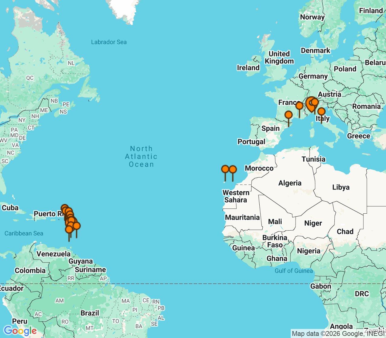 Harta itinerariu Croaziera 2026 - Repozitionari si Transoceanic (Genova, Italia) - MSC Cruises - MSC World Europa - 28 nopti