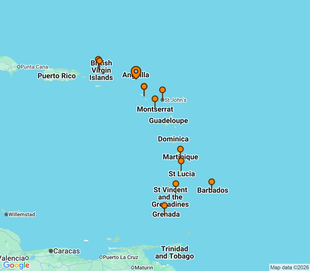 Harta itinerariu Croaziera 2027 - Caraibe si America Centrala (St. Maarten, Antilele Olandeze) - Seabourn - Seabourn Ovation - 14 nopti