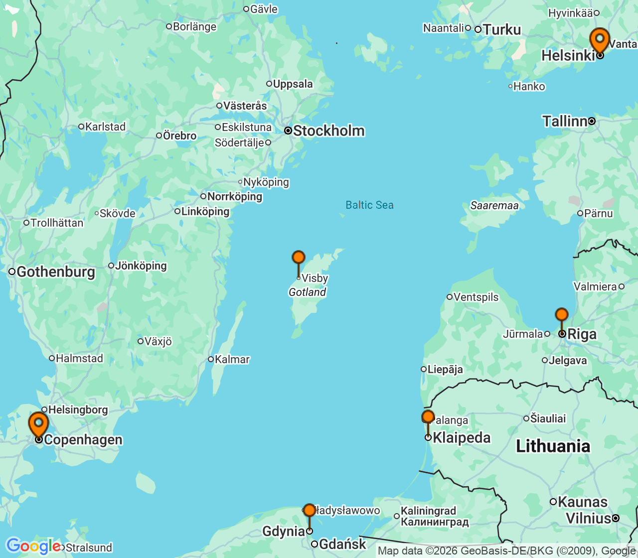 Harta itinerariu Croaziera 2028 - Europa de Nord (Copenhaga, Danemarca) - Silversea Cruises - Silver Endeavour - 14 nopti