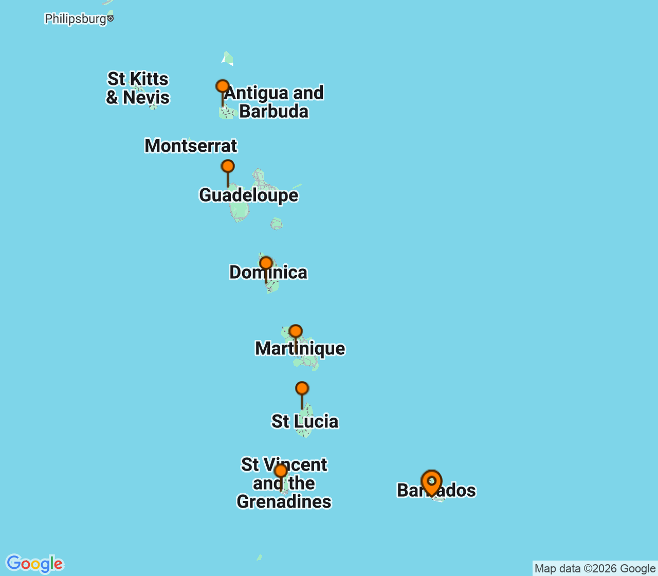 Harta itinerariu Croaziera 2026 - Caraibe si America Centrala (Bridgetown, Barbados) - Silversea Cruises - Silver Spirit - 7 nopti