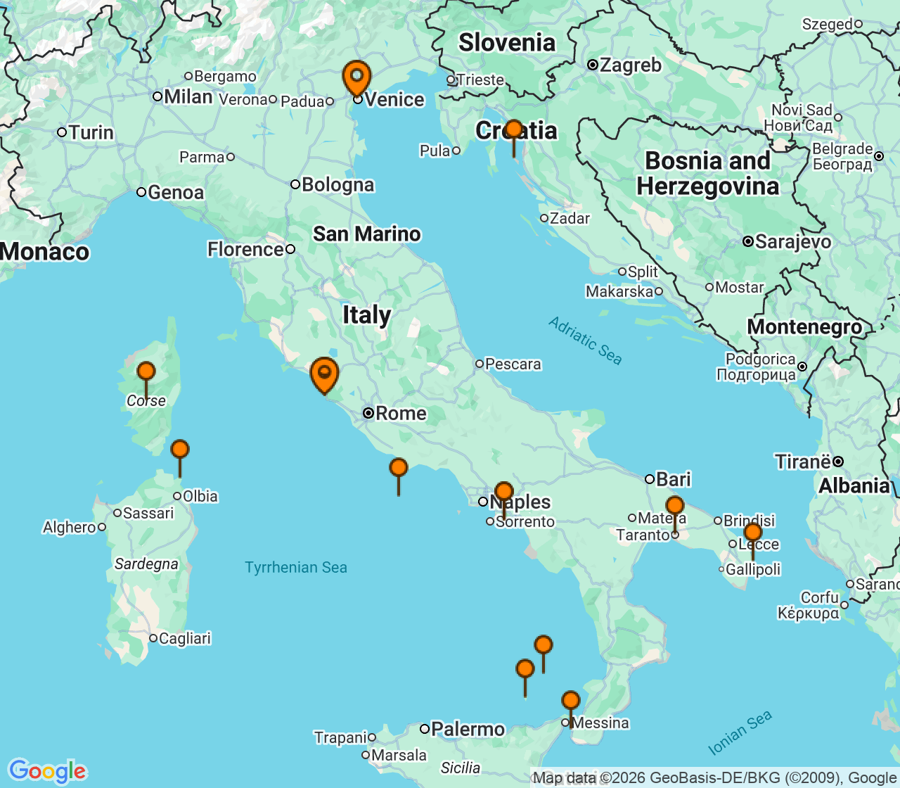 Harta itinerariu Croaziera 2028 - Mediterana (Roma (Civitavecchia), Italia) - Windstar Cruises - Wind Spirit - 16 nopti