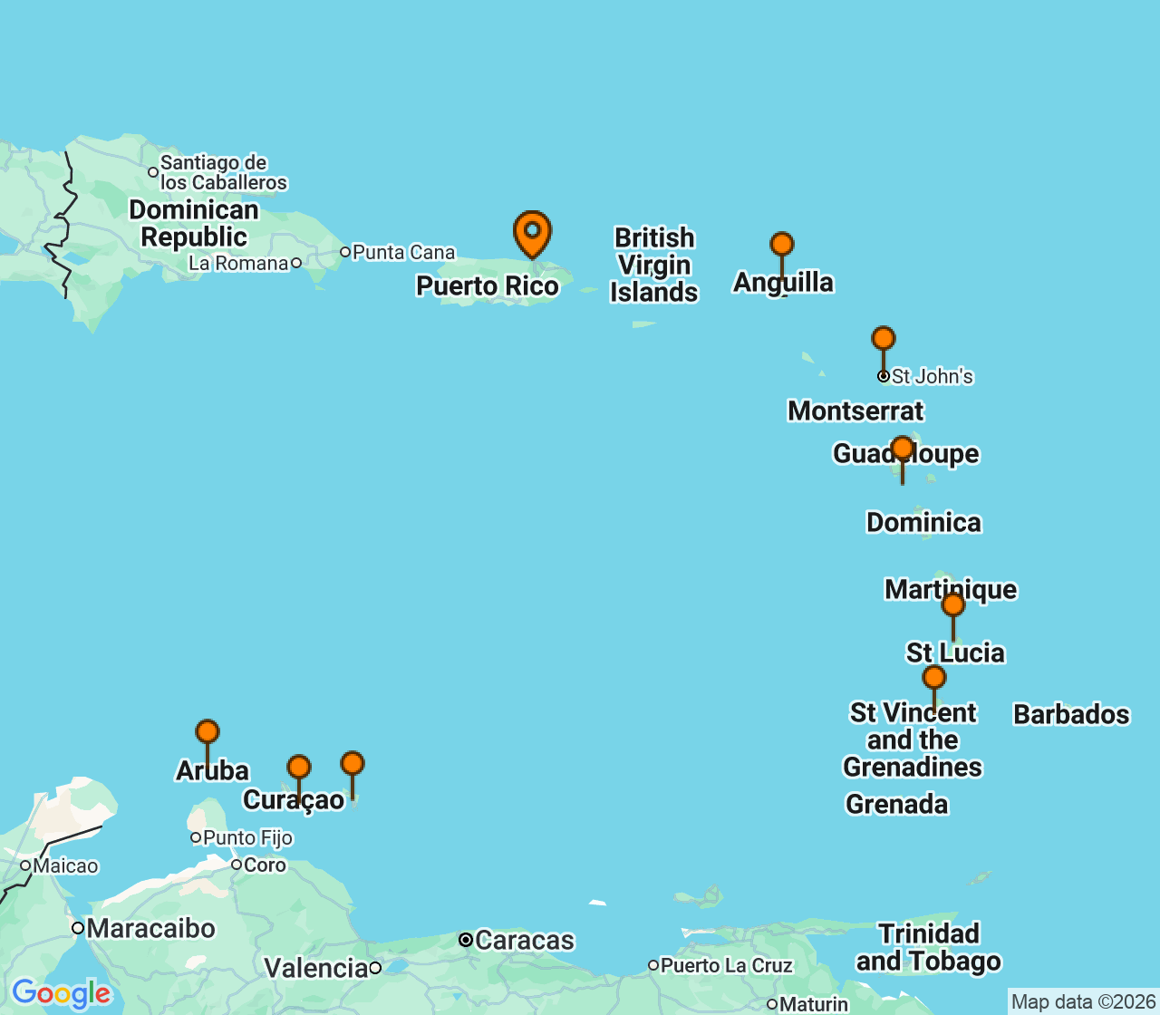 Harta itinerariu Croaziera 2029 - Caraibe si America Centrala (Insulele San Juan, WA) - Silversea Cruises - Silver Shadow - 11 nopti
