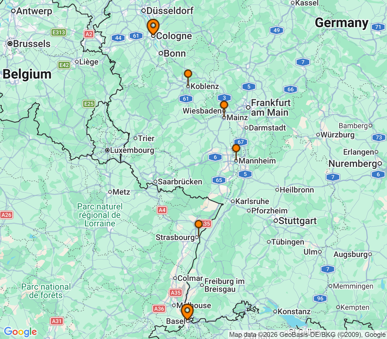 Harta itinerariu Croaziera 2026 - Europa de Nord (Cologne,Germania) - Uniworld River Cruises - River Duchess - 7 nopti