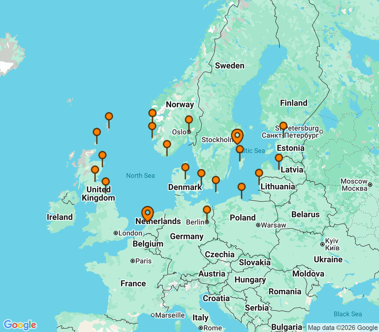 Harta itinerariu Croaziera 2028 - Grand Voyage si Tematice (Amsterdam (Ijmuiden), Olanda) - Oceania Cruises - Sonata - 22 nopti