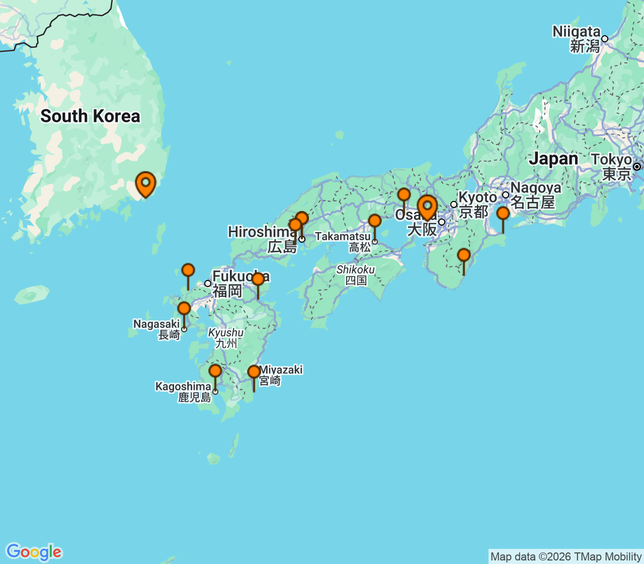 Harta itinerariu Croaziera 2027 - Asia (Orientul Indepartat) (Busan, Coreea de Sud) - Ponant - Le Soleal - 12 nopti