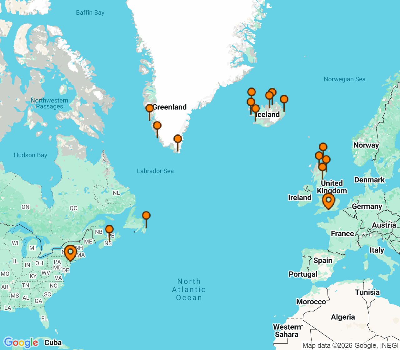 Harta itinerariu Croaziera 2028 - Europa de Nord (Southampton, Anglia) - Silversea Cruises - Silver Spirit - 28 nopti