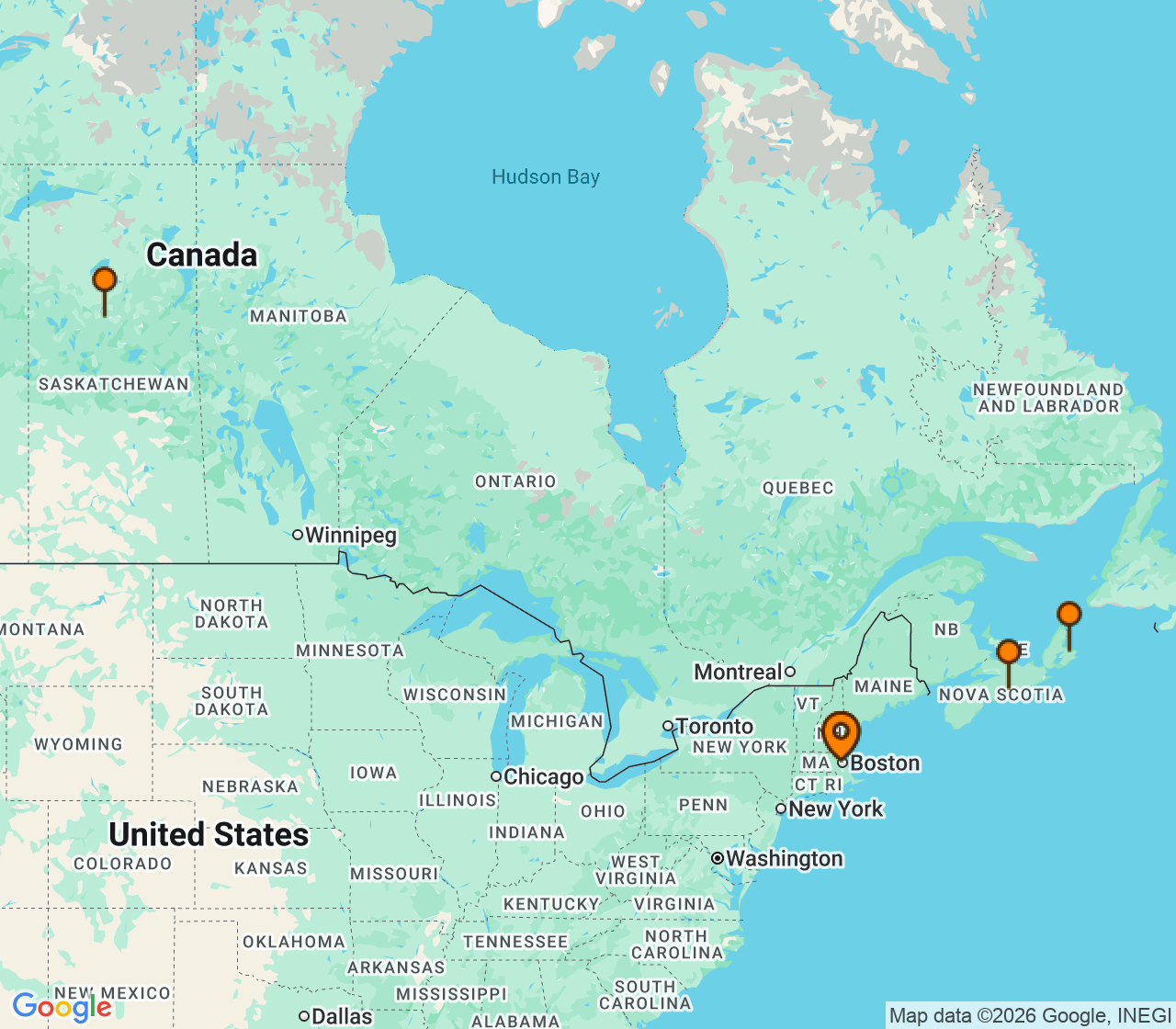 Harta itinerariu Croaziera 2028 - Canada si Noua Anglie (Boston, Massachusetts) - Norwegian Cruise Line - Norwegian Breakaway - 7 nopti