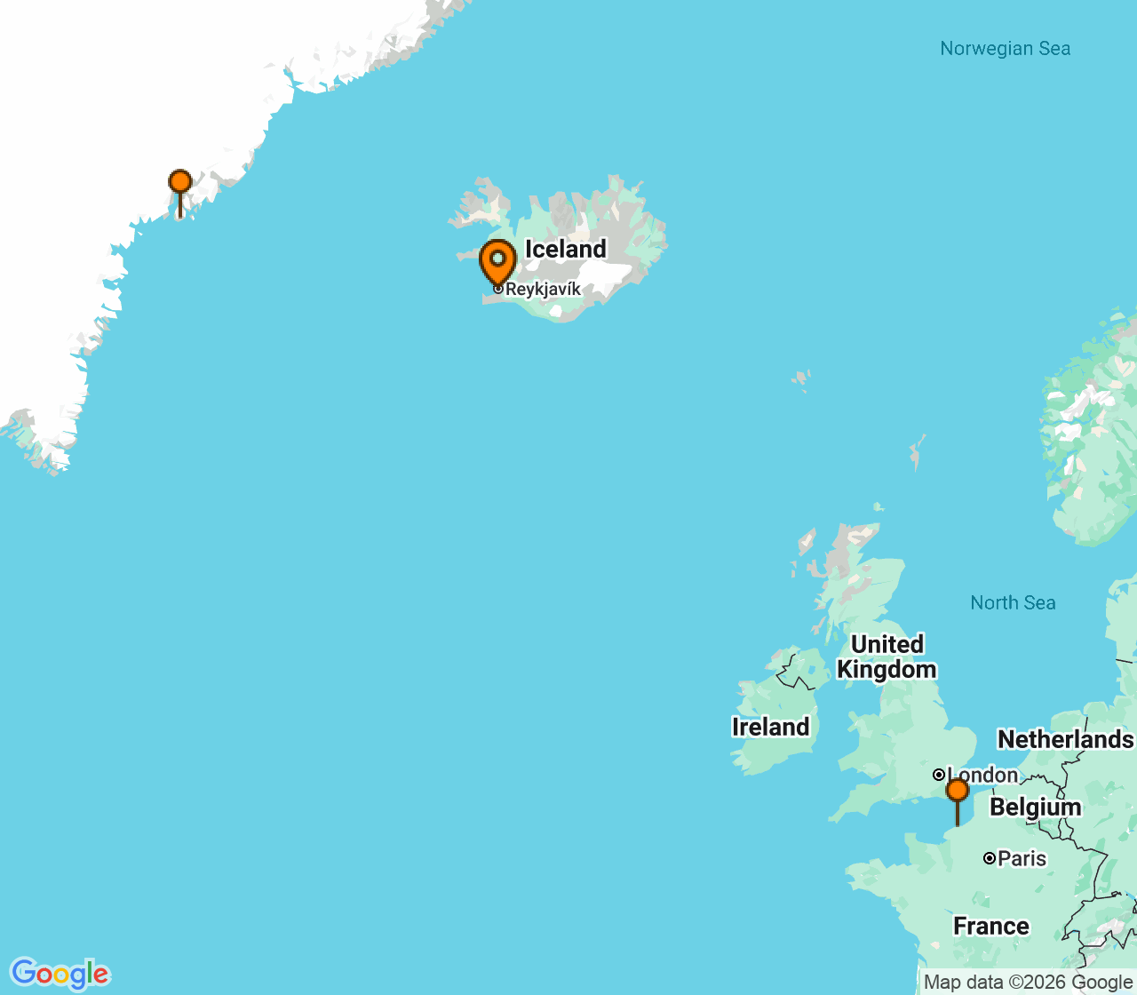 Harta itinerariu Croaziera 2027 - Europa de Nord (Reykjavik, Islanda) - Ponant - Le Commandant-Charcot - 10 nopti
