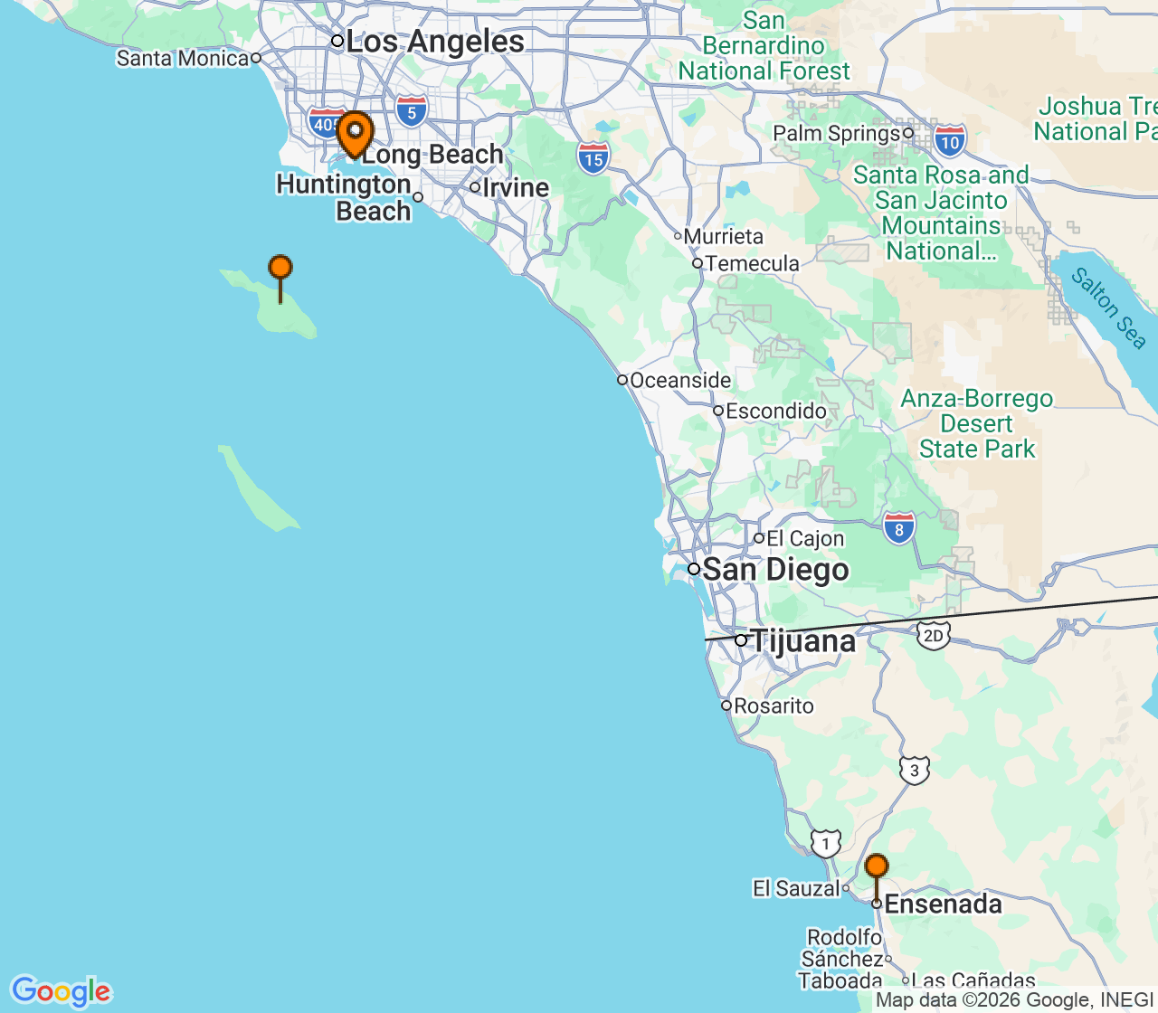 Harta itinerariu Croaziera 2026 - California si Riviera Mexicana (Long Beach, CA) - Carnival Cruise Line - Carnival Radiance - 4 nopti