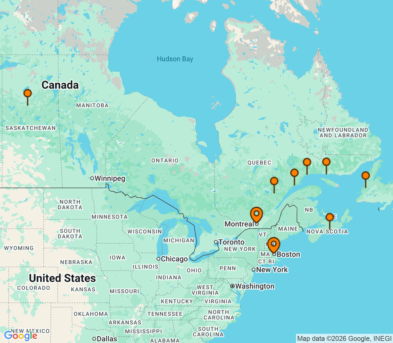 Harta itinerariu Croaziera 2027 - Canada si Noua Anglie (Montreal, Canada) - Oceania Cruises - Vista - 11 nopti