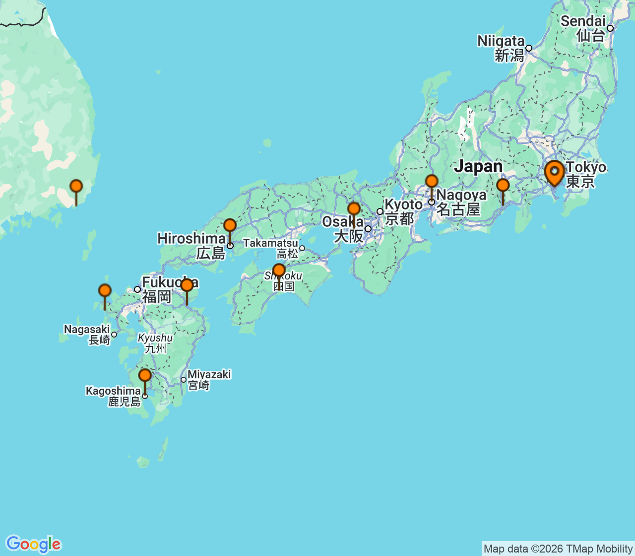 Harta itinerariu Croaziera 2028 - Asia (Orientul Indepartat) (Tokyo (Yokohama), Japonia) - Oceania Cruises - Riviera - 10 nopti