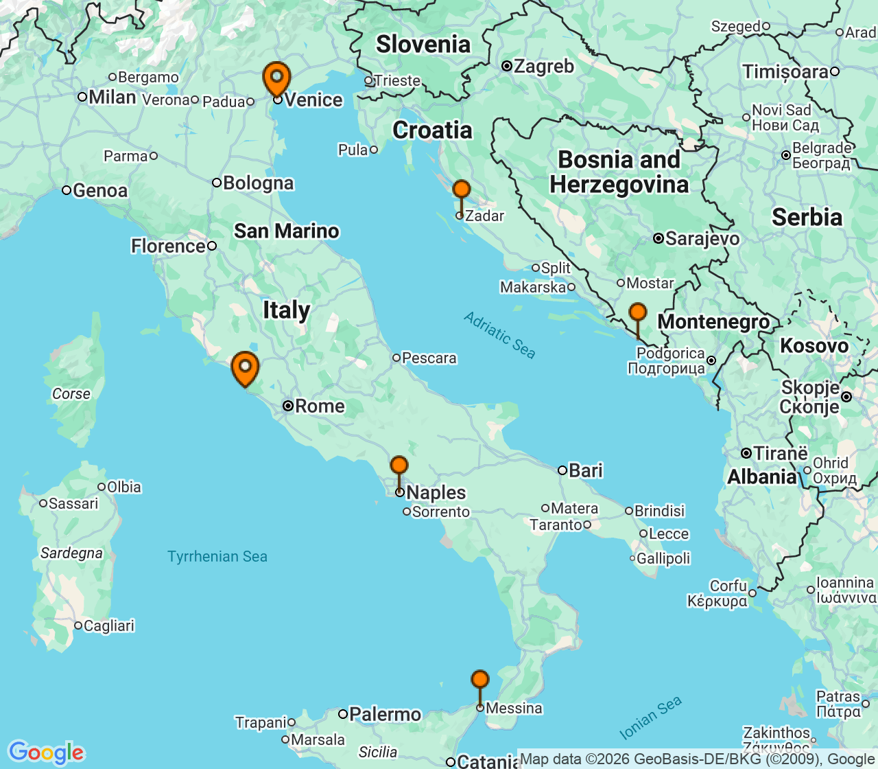 Harta itinerariu Croaziera 2027 - Mediterana (Roma (Civitavecchia), Italia) - Windstar Cruises - Wind Spirit - 10 nopti