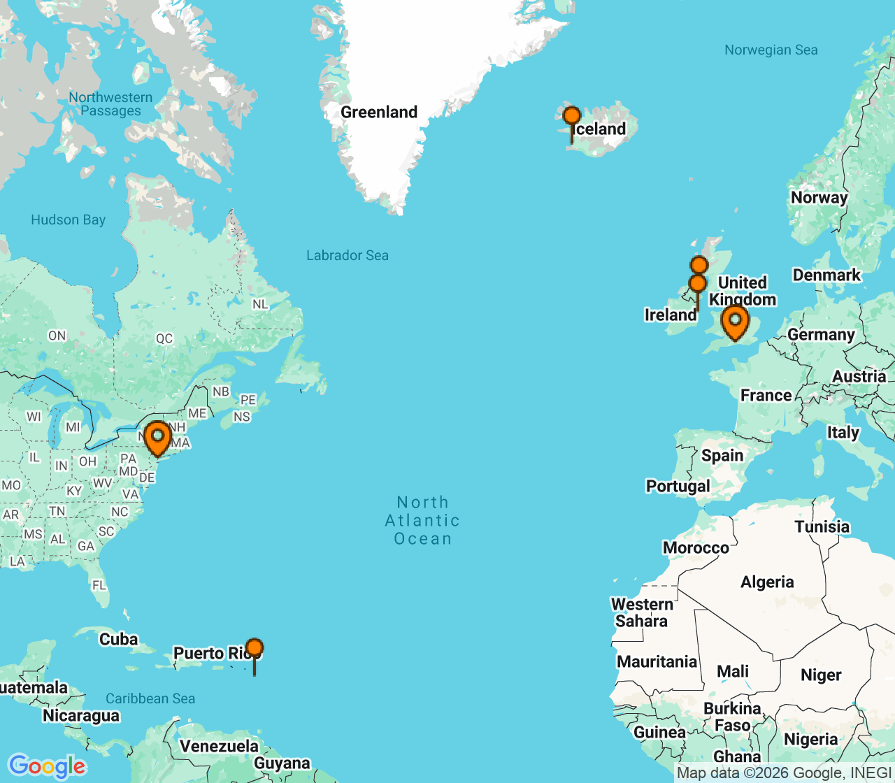 Harta itinerariu Croaziera 2027 - Repozitionari si Transoceanic (New York (Brooklyn), NY) - Regent Seven Seas Cruises - Seven Seas Splendor - 14 nopti