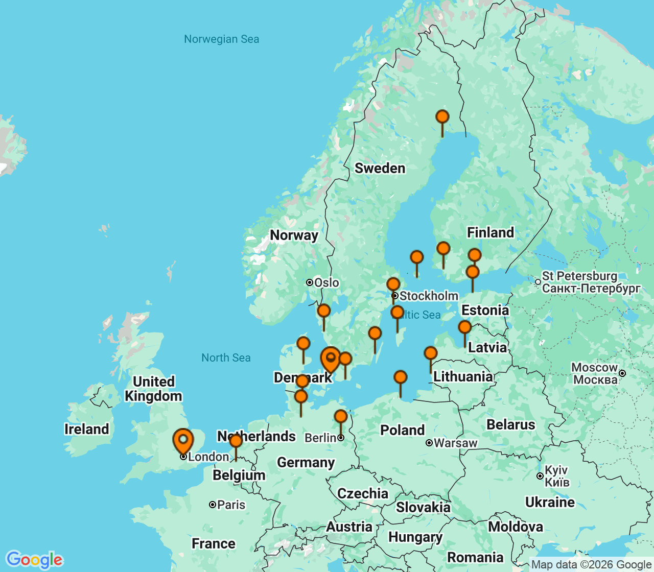Harta itinerariu Croaziera 2029 - Europa de Nord (Copenhaga, Danemarca) - Seabourn - Seabourn Quest - 28 nopti
