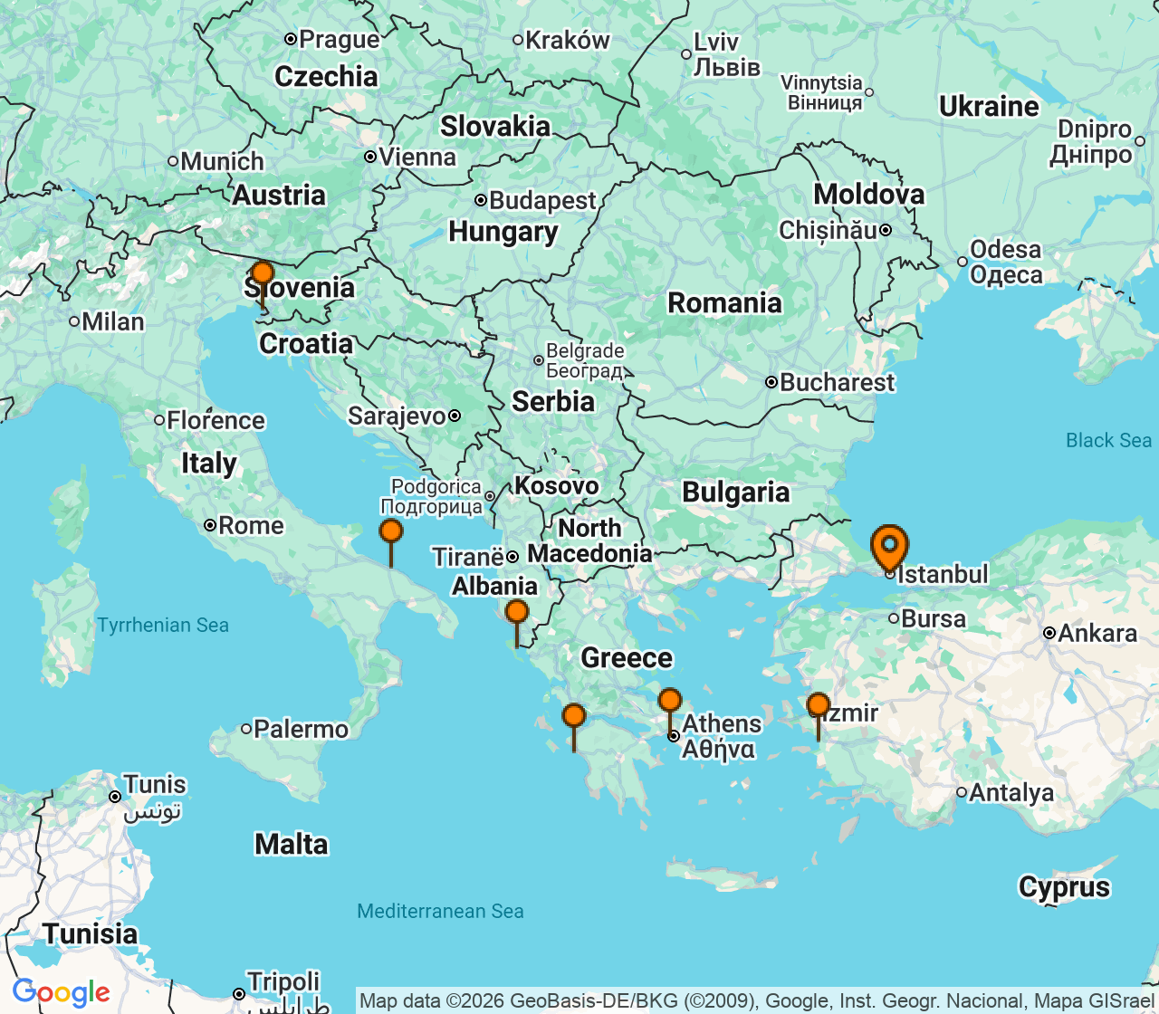 Harta itinerariu Croaziera 2026 - Mediterana (Istanbul, Turcia) - MSC Cruises - MSC Fantasia - 9 nopti
