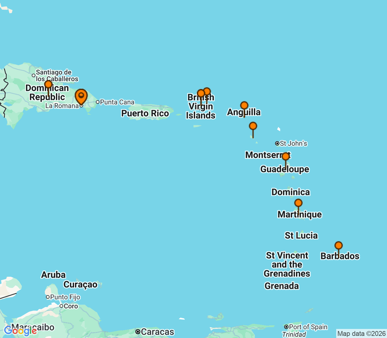 Harta itinerariu Croaziera 2026 - Caraibe si America Centrala (La Romana, Rep. Dominicana) - MSC Cruises - MSC Opera - 14 nopti