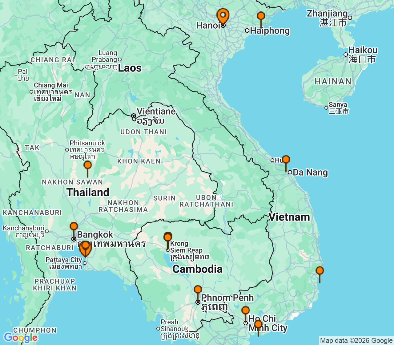 Harta itinerariu Croaziera 2026 - Asia (Orientul Indepartat) (Hanoi (Cai Lan), Vietnam) - Windstar Cruises - Star Seeker - 17 nopti