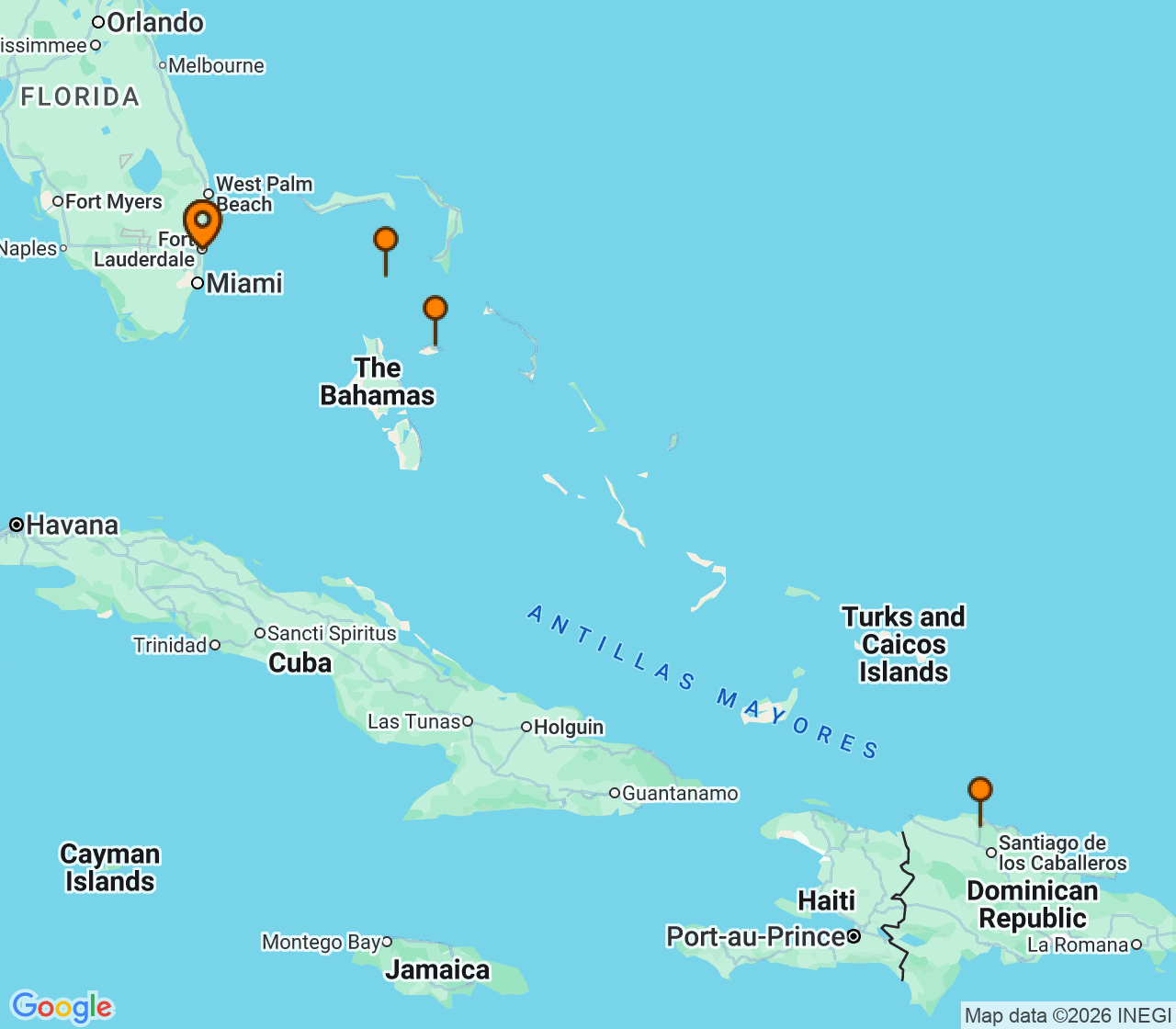 Harta itinerariu Croaziera 2028 - Caraibe si America Centrala (Fort Lauderdale, Florida) - Royal Caribbean Cruise Line - Symphony of the Seas - 6 nopti