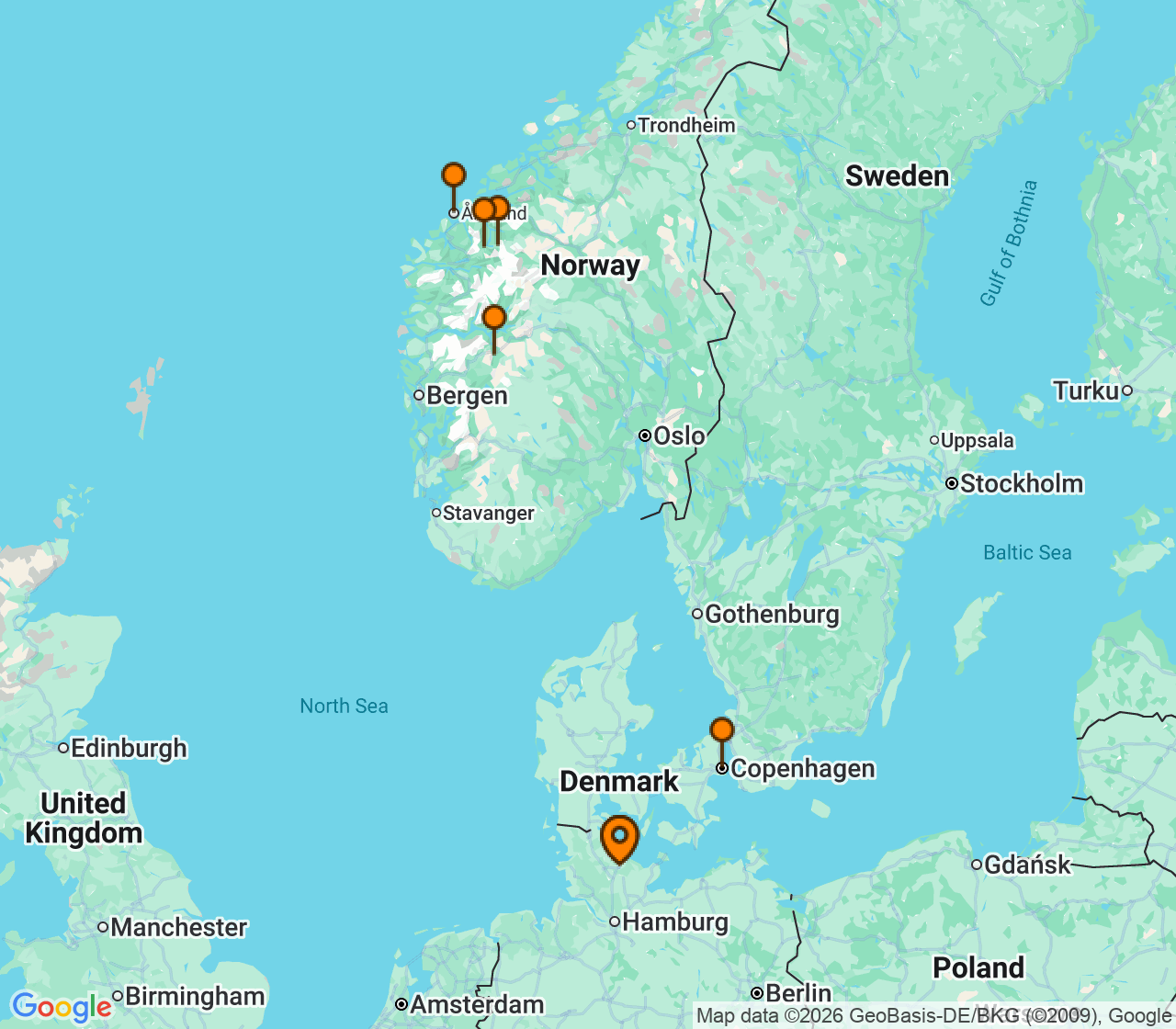 Harta itinerariu Croaziera 2026 - Europa de Nord (Kiel, Germania) - MSC Cruises - MSC Euribia - 7 nopti