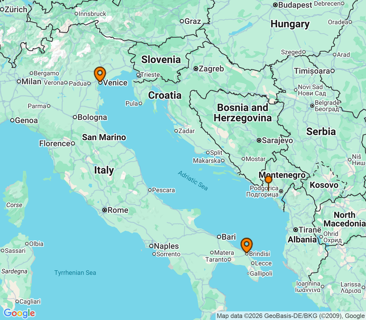 Harta itinerariu Croaziera 2027 - Mediterana (Venetia, Italia) - MSC Cruises - MSC Armonia - 3 nopti