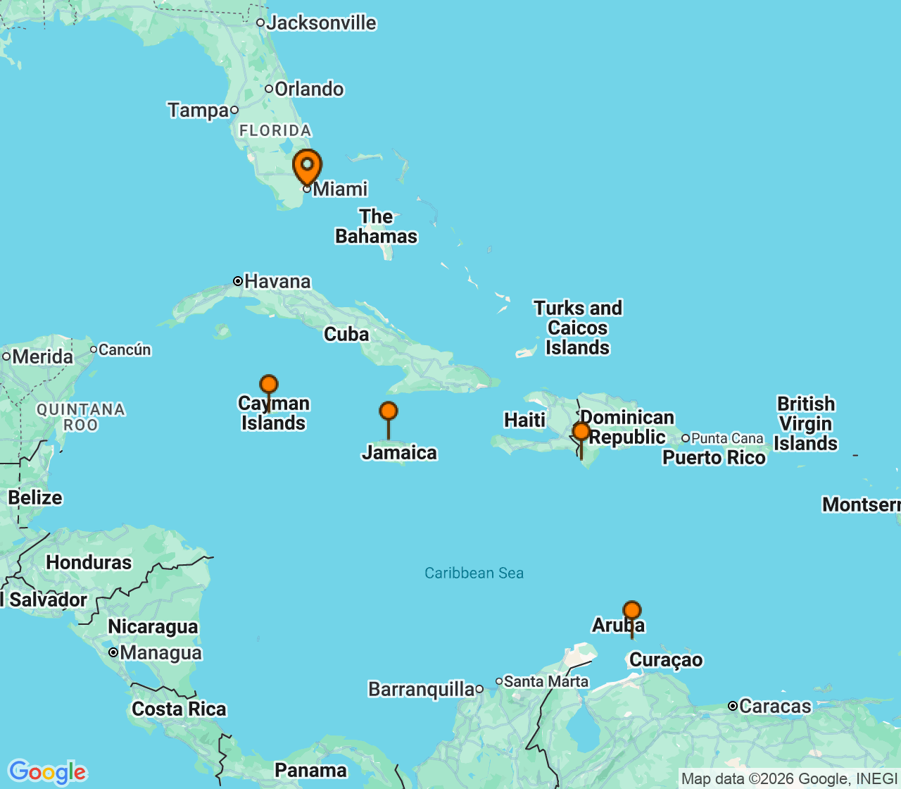 Harta itinerariu Croaziera 2028 - Caraibe si America Centrala (Miami, FL) - Norwegian Cruise Line - Norwegian Joy - 9 nopti