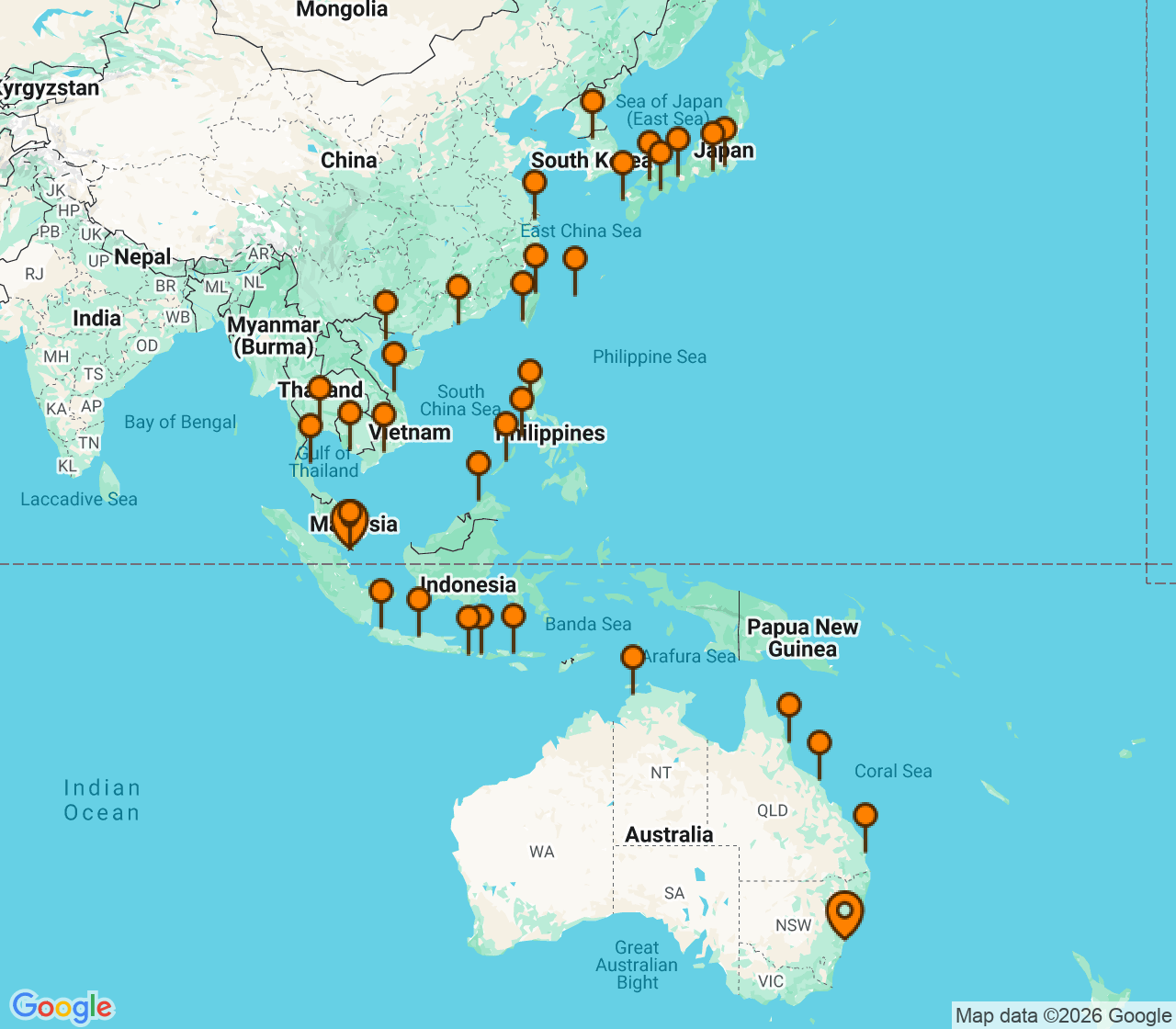 Harta itinerariu Croaziera 2027 - Tahiti si Pacificul de Sud (Sydney, Australia) - Oceania Cruises - Vista - 58 nopti