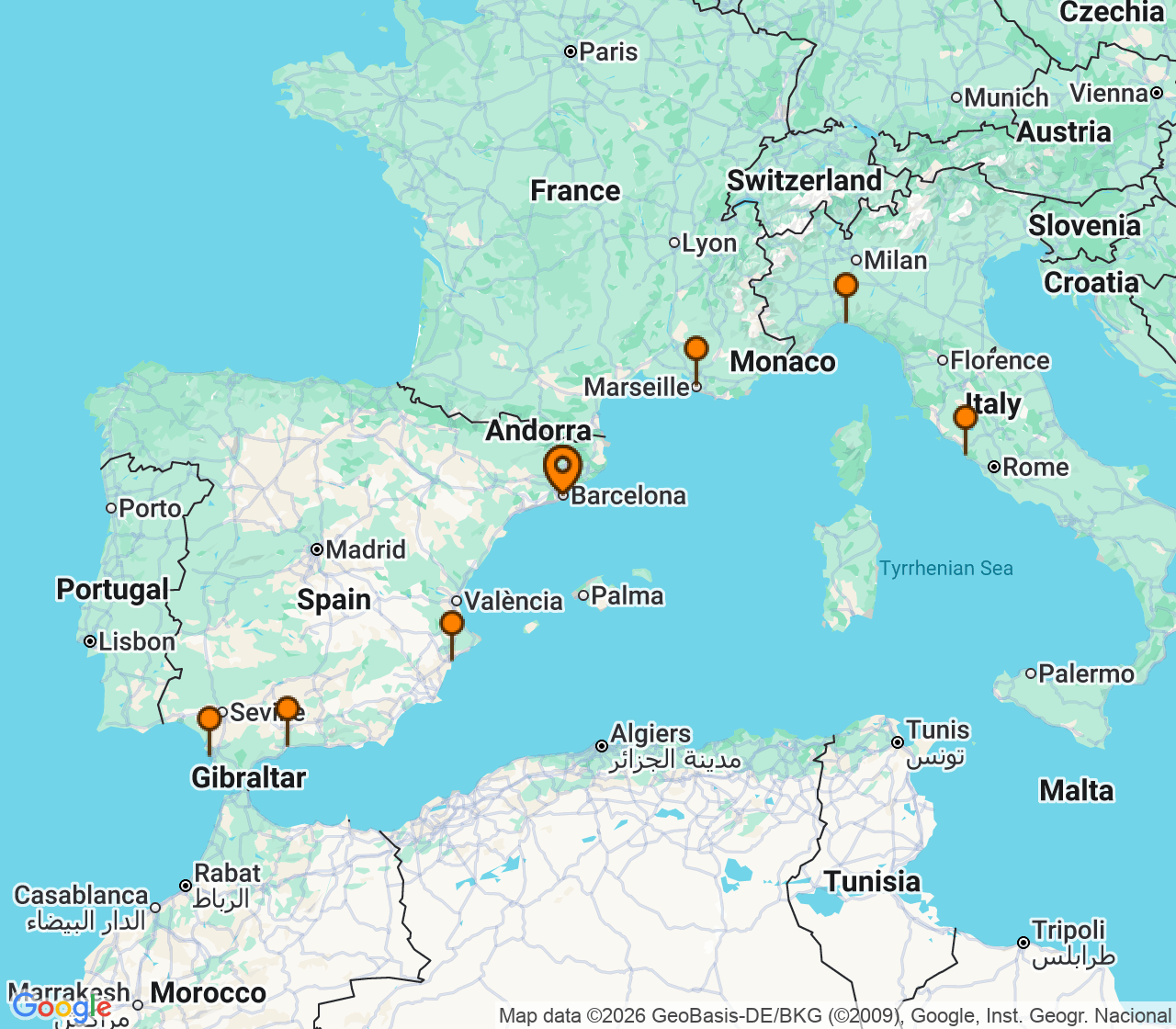 Harta itinerariu Croaziera 2026 - Mediterana (Barcelona, Spania) - MSC Cruises - MSC Magnifica - 10 nopti