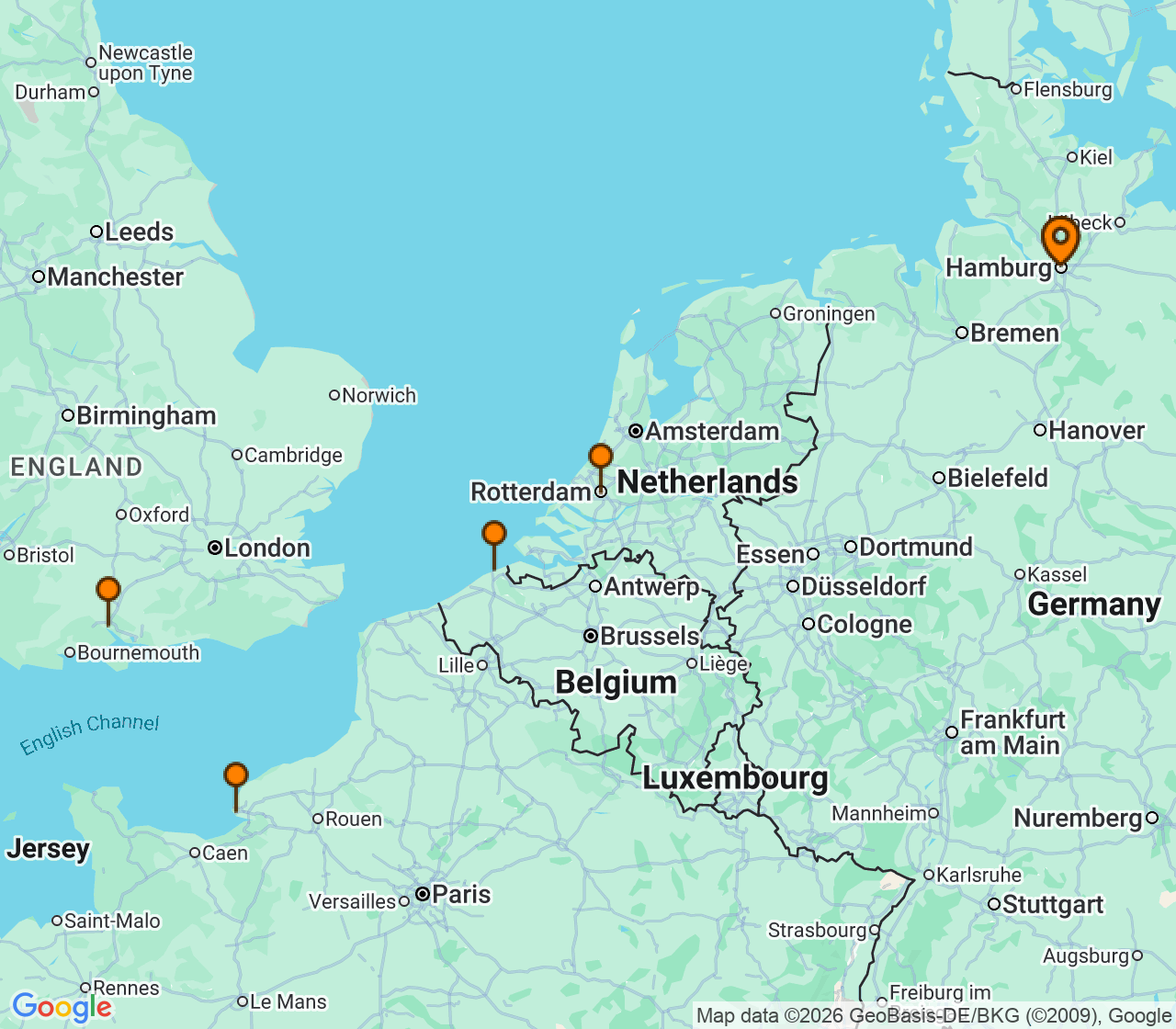 Harta itinerariu Croaziera 2026 - Europa de Nord (Hamburg, Germania) - MSC Cruises - MSC Preziosa - 7 nopti