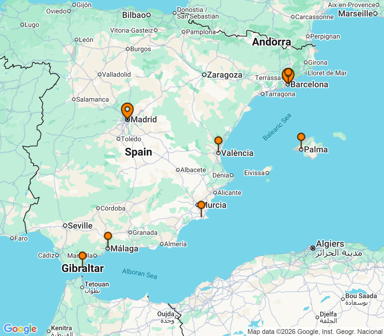 Harta itinerariu Croaziera 2027 - Mediterana (Madrid ,Spania) - Windstar Cruises - Star Explorer - 13 nopti