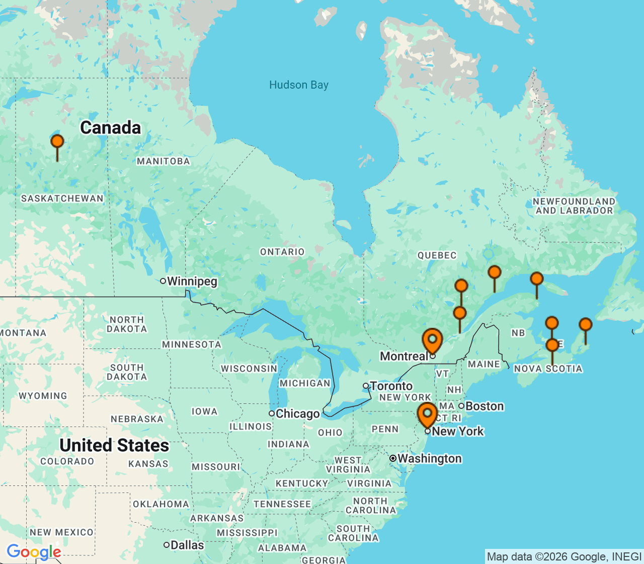 Harta itinerariu Croaziera 2028 - Canada si Noua Anglie (New York (Brooklyn), NY) - Oceania Cruises - Vista - 11 nopti