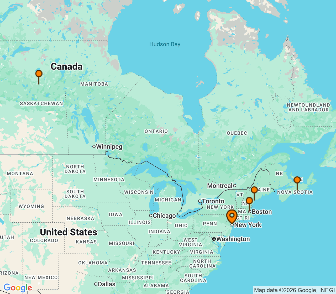 Harta itinerariu Croaziera 2028 - Canada si Noua Anglie (New York (Brooklyn), NY) - Norwegian Cruise Line - Norwegian Gem - 7 nopti