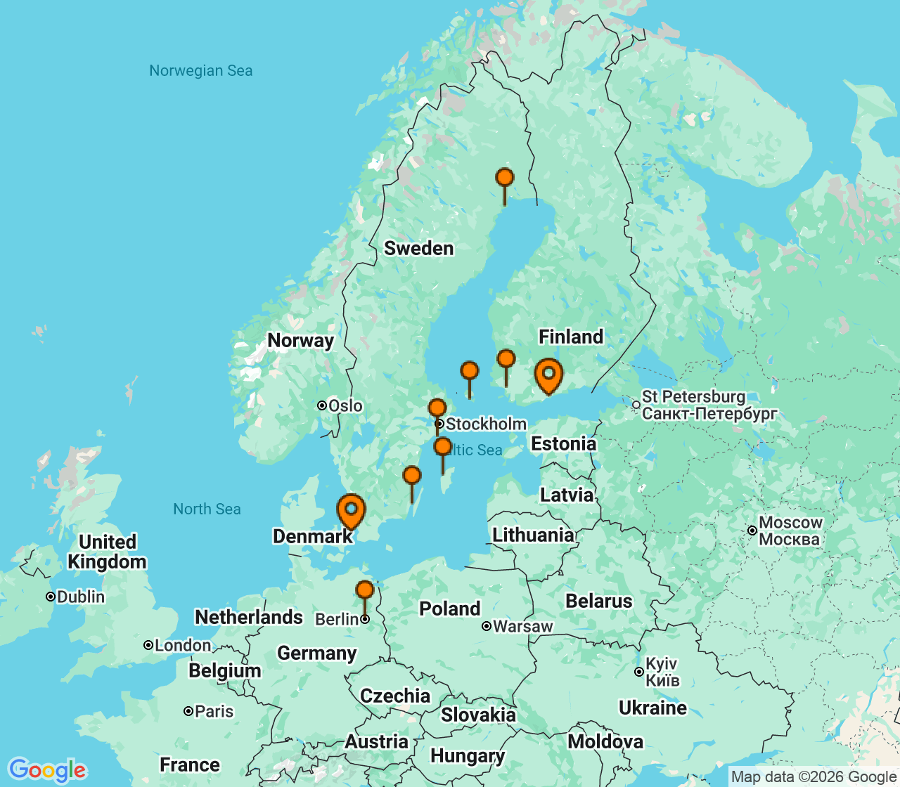 Harta itinerariu Croaziera 2029 - Europa de Nord (Copenhaga, Danemarca) - Seabourn - Seabourn Quest - 14 nopti