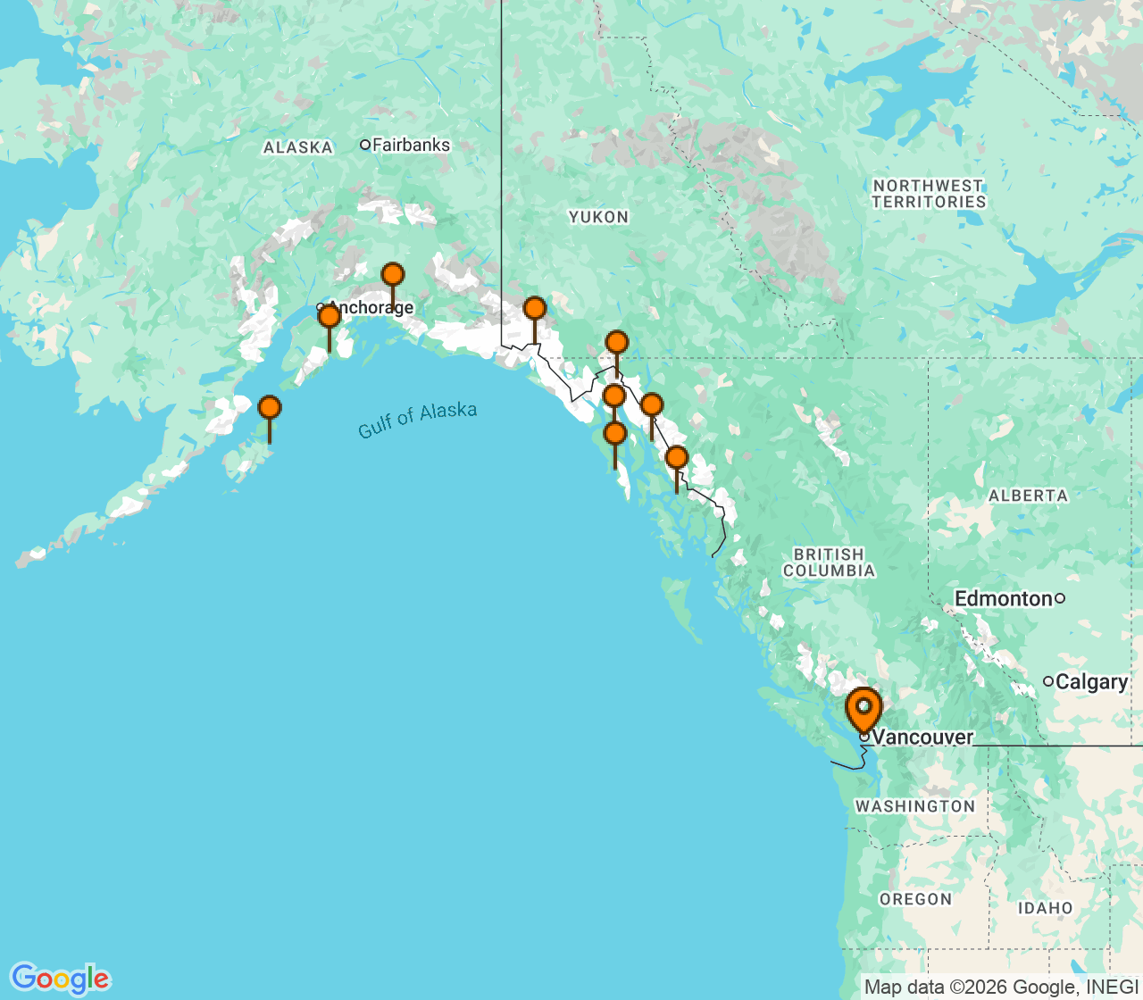 Harta itinerariu Croaziera 2027 - Alaska (Vancouver, Canada) - Explora Journeys - Explora III - 14 nopti