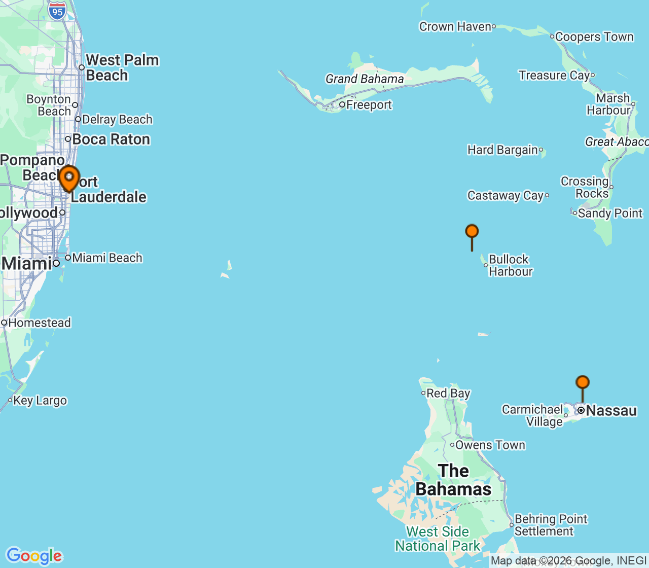 Harta itinerariu Croaziera 2027 - Caraibe si America Centrala (Fort Lauderdale, Florida) - Royal Caribbean Cruise Line - Jewel of the Seas - 4 nopti
