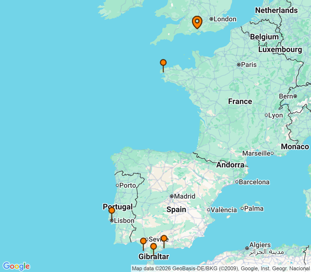Harta itinerariu Croaziera 2027 - Europa de Nord (Southampton, Anglia) - MSC Cruises - MSC Meraviglia - 9 nopti