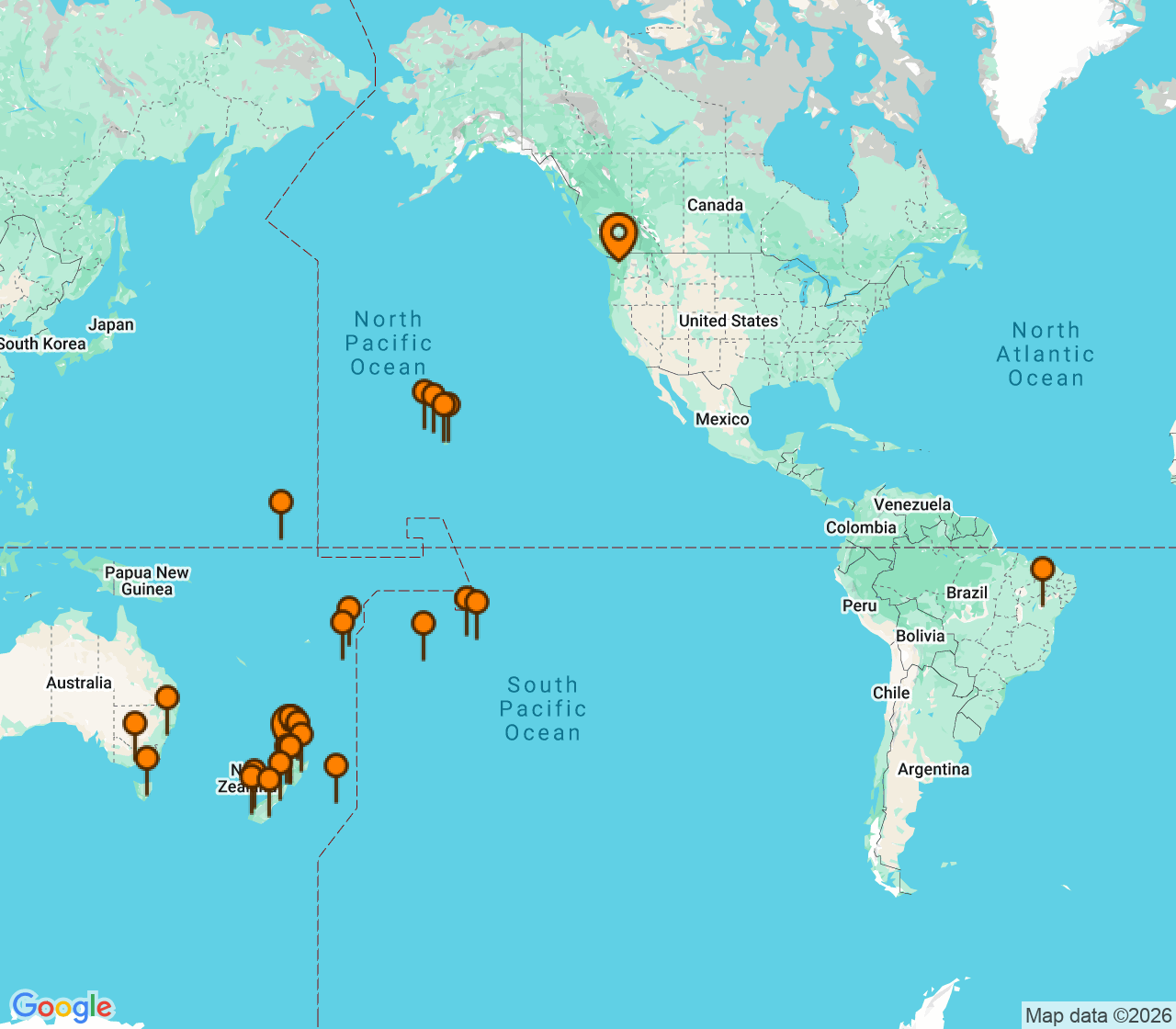 Harta itinerariu Croaziera 2027 - Tahiti si Pacificul de Sud (Seattle, WA) - Holland America Line - Westerdam - 48 nopti