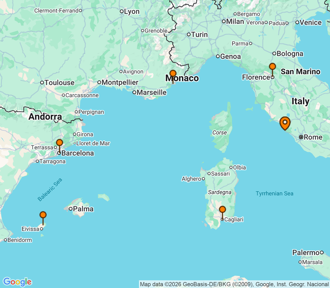 Harta itinerariu Croaziera 2027 - Mediterana (Roma (Civitavecchia), Italia) - MSC Cruises - MSC Fantasia - 7 nopti