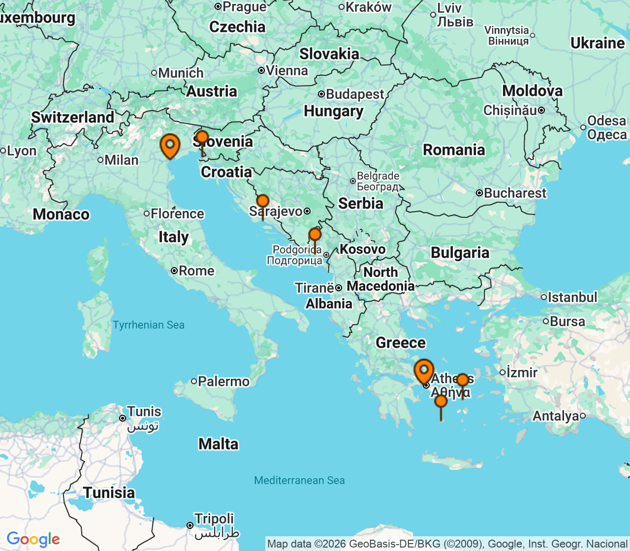 Harta itinerariu Croaziera 2027 - Mediterana (Venetia, Italia) - Explora Journeys - Explora II - 7 nopti