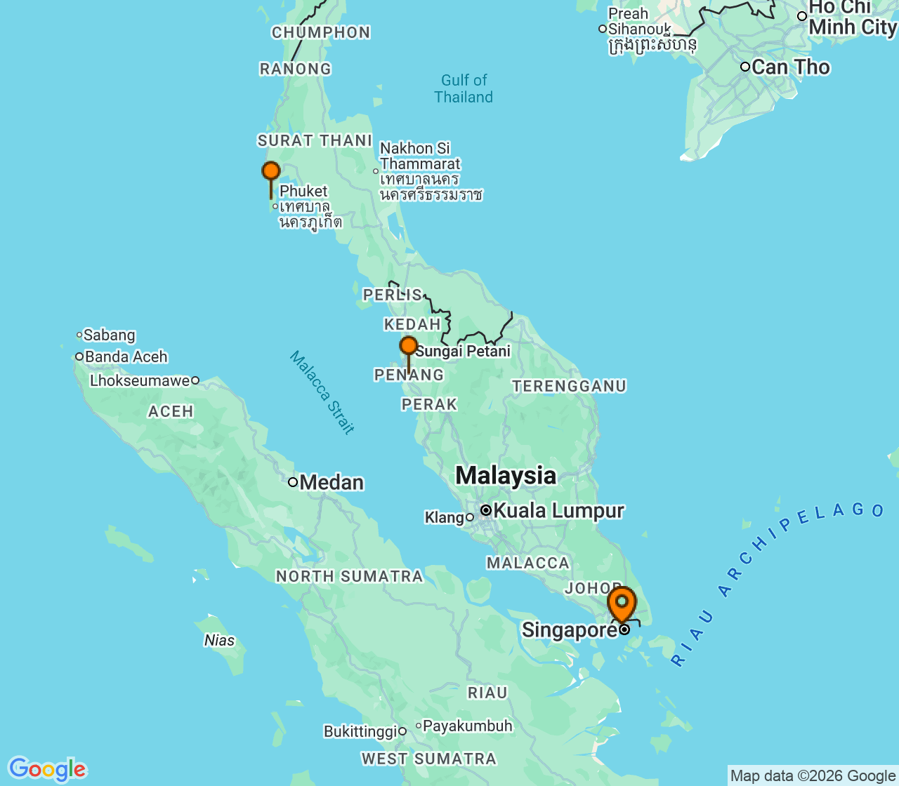 Harta itinerariu Croaziera 2026 - Asia (Orientul Indepartat) (Singapore) - Royal Caribbean Cruise Line - Navigator of the Seas - 4 nopti
