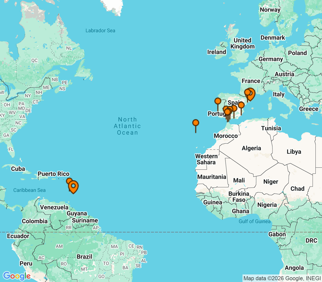 Harta itinerariu Croaziera 2028 - Mediterana (Bridgetown, Barbados) - Seabourn - Seabourn Ovation - 21 nopti