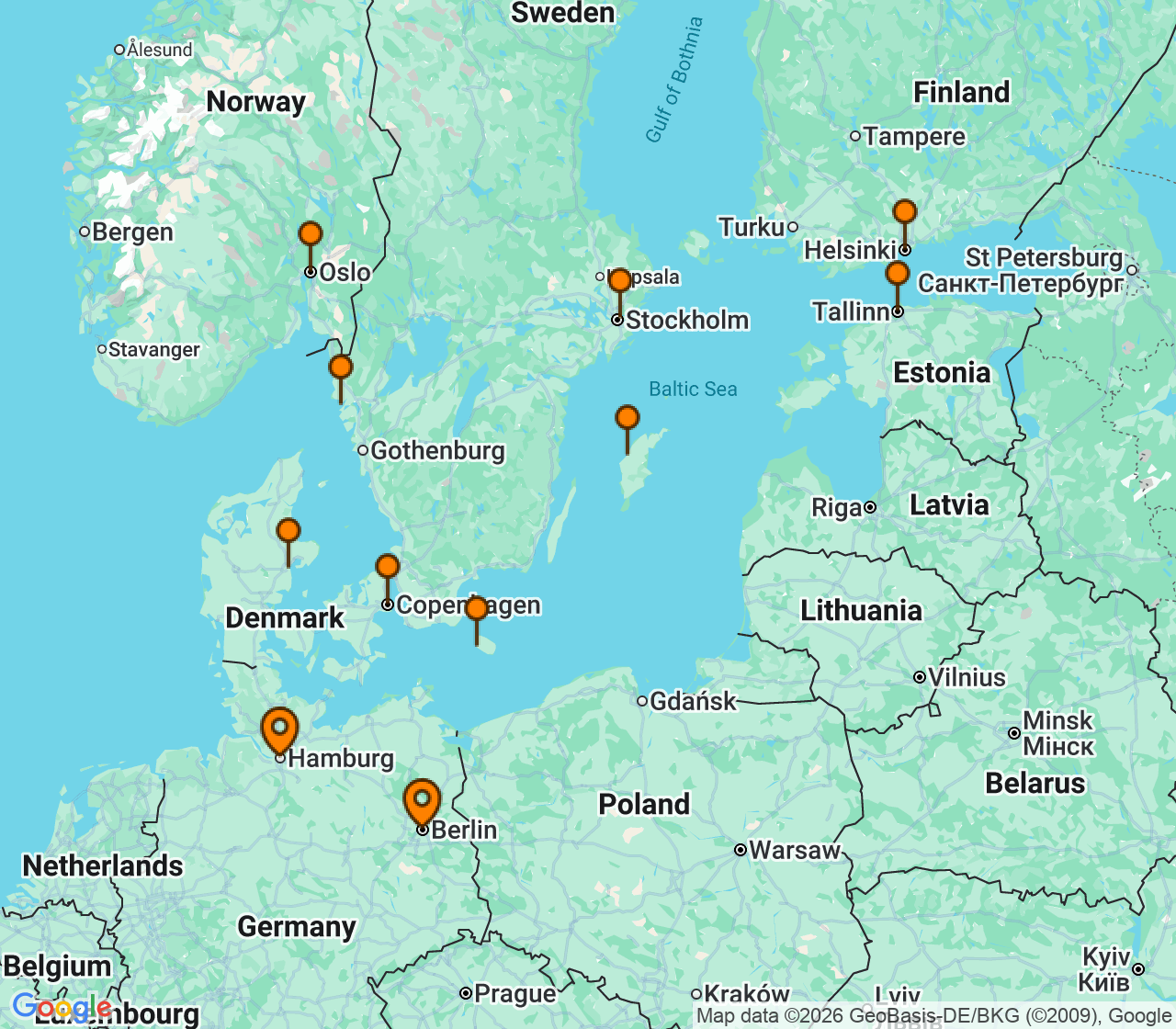 Harta itinerariu Croaziera 2027 - Europa de Nord (Berlin (Warnemunde), Germania) - Explora Journeys - Explora IV - 13 nopti