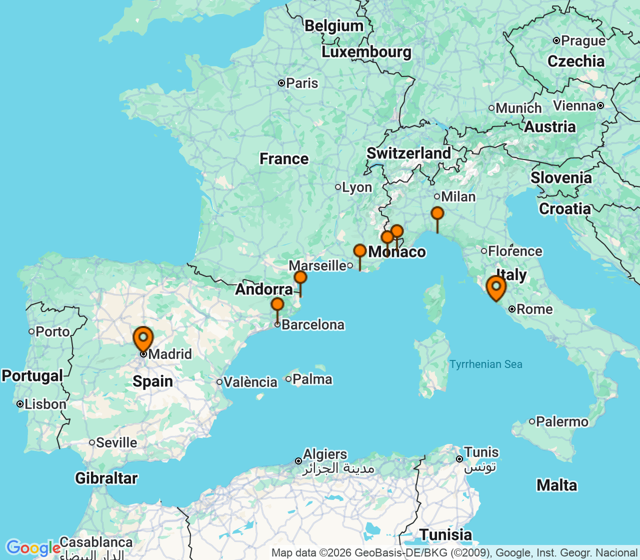 Harta itinerariu Croaziera 2028 - Mediterana (Madrid ,Spania) - Windstar Cruises - Star Legend - 10 nopti