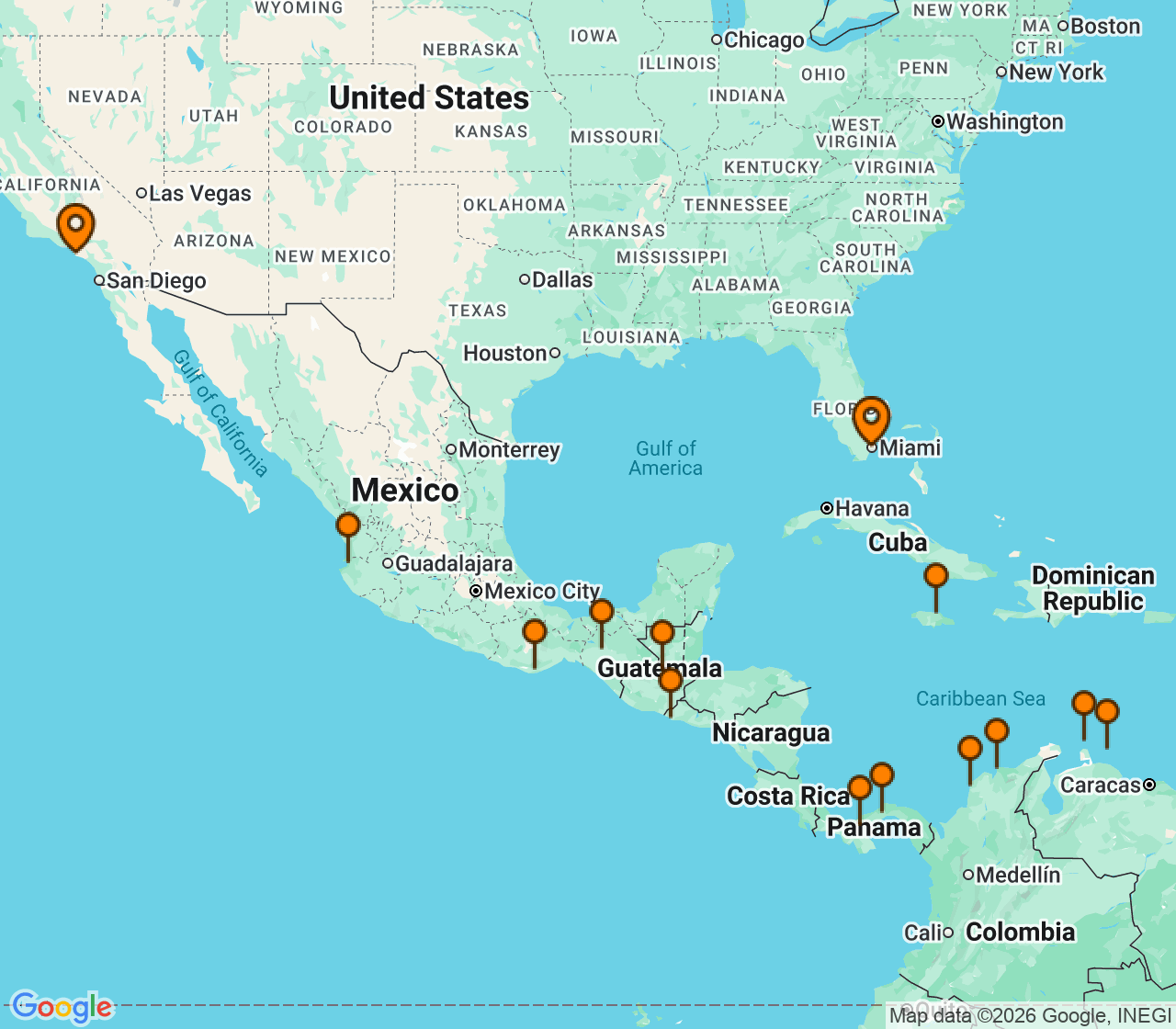 Harta itinerariu Croaziera 2027 - Caraibe si America Centrala (Miami, FL) - Explora Journeys - Explora III - 21 nopti