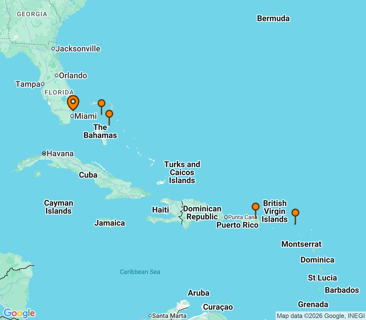 Harta itinerariu Croaziera 2028 - Caraibe si America Centrala (Fort Lauderdale, Florida) - Royal Caribbean Cruise Line - Symphony of the Seas - 8 nopti