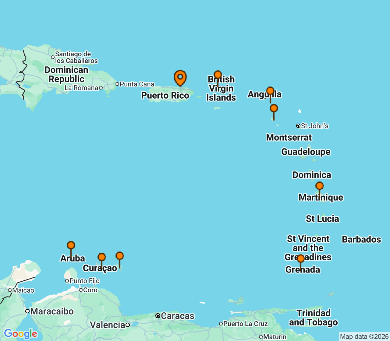 Harta itinerariu Croaziera 2028 - Caraibe si America Centrala (Insulele San Juan, WA) - Silversea Cruises - Silver Dawn - 11 nopti