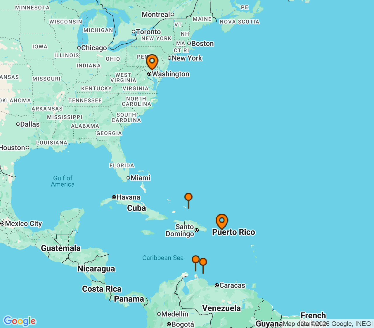 Harta itinerariu Croaziera 2027 - Repozitionari si Transoceanic (Baltimore, MD) - Royal Caribbean Cruise Line - Vision of the Seas - 8 nopti