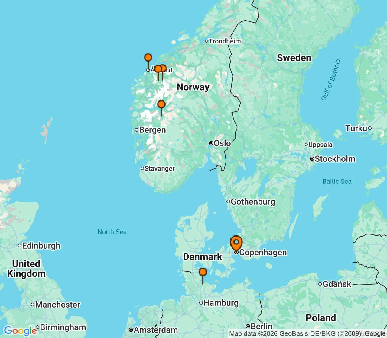 Harta itinerariu Croaziera 2027 - Europa de Nord (Copenhaga, Danemarca) - MSC Cruises - MSC Euribia - 7 nopti